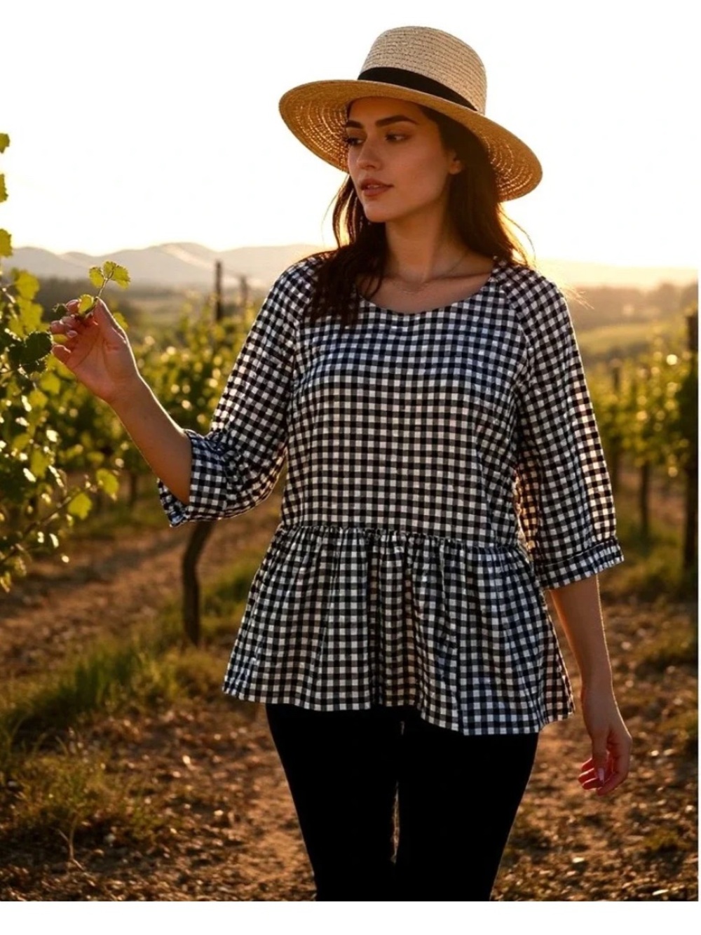 Victoria Beckham for Target Black & White Gingham Peplum Blouse